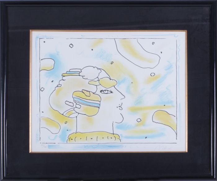 Peter Max (b. 1937) Profile of a Woman in Pastels,: Peter Max (b. 1937) Profile of a Woman in Pastels, Colored lithograph, Signed lower right and numbered 139/165. Dimensions: h: 21 x w: 26 in.