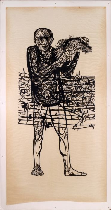 Leonard Baskin (1922-2000) Man of Peace, Woodcut,: Leonard Baskin (1922-2000) Man of Peace, Woodcut, Signed lower right in pencil. Dimensions: h: 78 x w: 39 1/2 in.