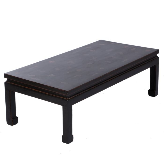 A Chinese Lacquered Low Table with Gilt Painted: A Chinese Lacquered Low Table with Gilt Painted Decorations, 20th Century. Dimensions: h: 15 1/2 x w: 47 x d: 23 in.