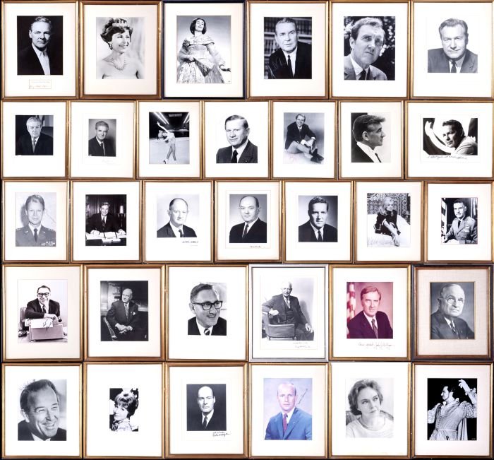 A Collection of Framed Signed Photographs of: A Collection of Framed Signed Photographs of Presidents, Officers, Actors, Actresses and Writers, 20th Century, Including James R. Schlesinger, Charles Conrad, Lillian Gish (1971), Nicholas de Bellevi
