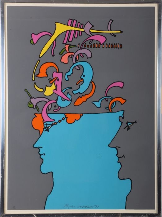 Peter Max (b. 1937) Psychedelic Profile, Screen print,: Peter Max (b. 1937) Psychedelic Profile, Screen print, Signed and dated '71 lower center, and numbered 59/100 lower left. Dimensions: h: 28 3/4 x w: 20 3/4 in.