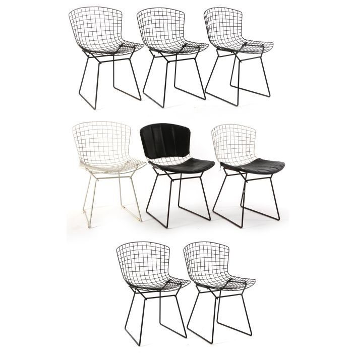 A Group of Eight Harry Bertoia Dining Chairs,: A Group of Harry Bertoia Dining Chairs, 20th Century, With six custom designed slip covers, originally from the Terminal Tower Building in Cleveland, Ohio. By Knoll, enameled steel having some with a
