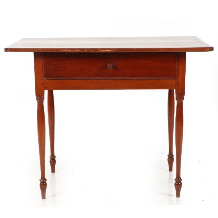 An American Pine and Cherry Single Drawer Work Table,: An American Pine and Cherry Single Drawer Work Table, 19th Century. Dimensions: h: 28 1/2 x w: 36 3/4 x d: 26 1/4 in.