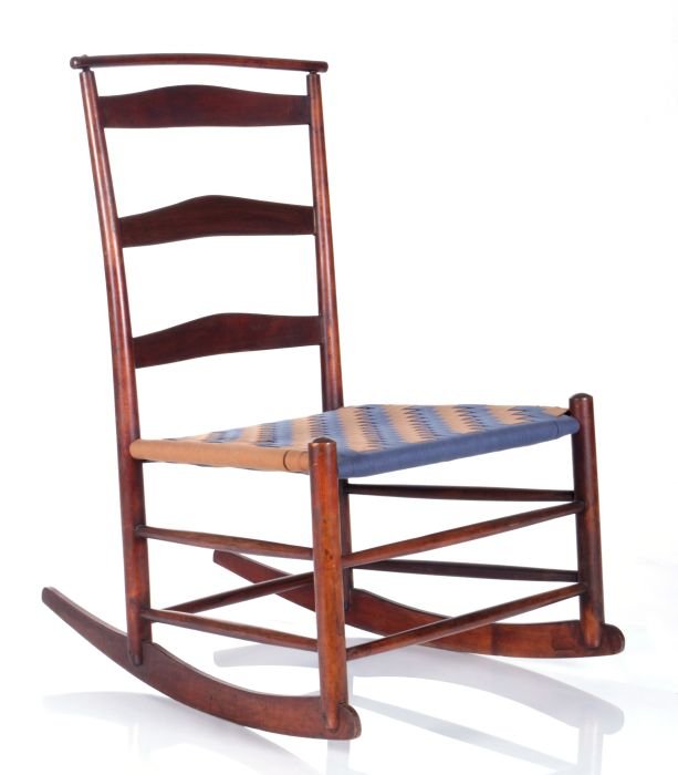 A Shaker Maple #4 Rocking Chair with Shawl Bar, 20th: A Shaker Maple #4 Rocking Chair with Shawl Bar, 20th Century. Dimensions: h: 34 1/2 x w: 22 x d: 29 in.