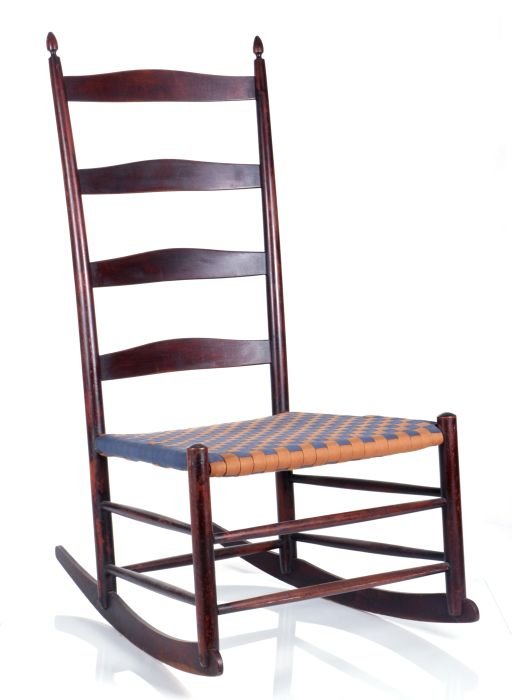 A Shaker Stained Maple #6 Rocking Chair, Early 20th: A Shaker Stained Maple #6 Rocking Chair, Early 20th Century, Stamped number 6 on back. Dimensions: h: 42 x w: 22 x d: 29 in.