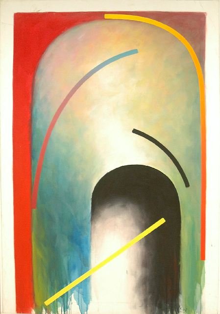 William Brui (b. 1946) Etrous, Oil on canvas,: William Brui (b. 1946) Etrous, Oil on canvas, Signed lower right "Brui," titled, signed and dated on verso "'Etrous' Brui Paris 1989." Dimensions: h: 76 1/2 x w: 52 in.