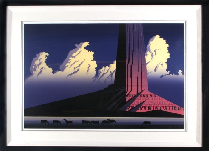 Eyvind Earle (1916-2000) Desert Monument, Serigraph,: Eyvind Earle (1916-2000) Desert Monument, Serigraph, Signed lower right and numbered 48/120 lower left. Dimensions: h: 23 1/2 x w: 35 in.