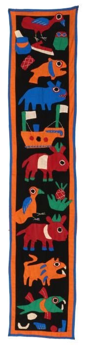 Ojo Qmqnaiye (African, 20th Century) A Banner Depicting: Ojo Qmqnaiye (African, 20th Century) A Banner Depicting a King's History, Cotton appliqué. Dimensions: h: 49 x w: 10 in. Provenance: The Collection of Ann and Norman Roulet. Literature: Suzanne Blier