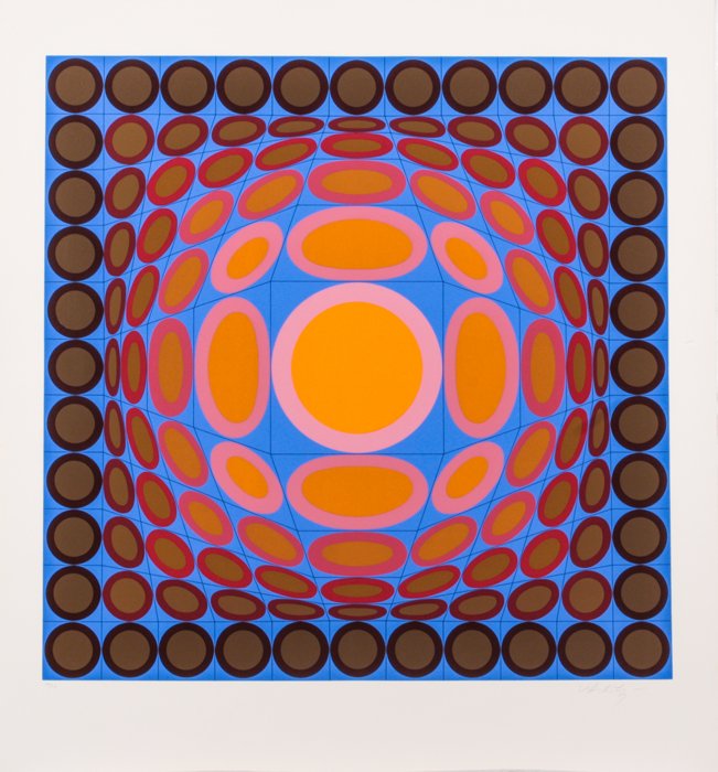 Victor Vasarely (1906-1997) Trivega, Lithograph in: Victor Vasarely (1906-1997) Trivega, Lithograph in color, Signed and numbered 195/250. Sheet dimensions: h: 30 1/4 x w: 33 1/2 in. Provenance: The Collection of Stanley Yulish.