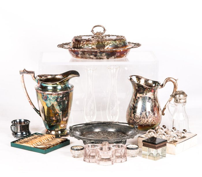 A Miscellaneous Collection of Glass and Silverplate: A Miscellaneous Collection of Glass and Silverplate Decorative and Serving Items, 20th Century.