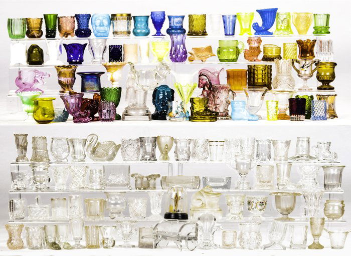 A Miscellaneous Collection of Diminutive Clear and: A Miscellaneous Collection of Diminutive Clear and Colored Glass Decorative Items, 20th Century, Including toothpick holders.