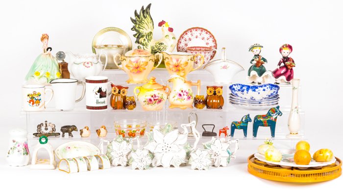 A Miscellaneous Collection of Porcelain, Wood and Metal: A Miscellaneous Collection of Porcelain, Wood and Metal Decorative and Serving Items by Various Makers, 20th Century, Including pieces by Nippon, Burgess and Leigh, and RS Germany.