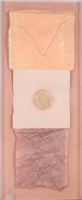 Attributed to David Shapiro (20th Century) Untitled,: Attributed to David Shapiro (20th Century) Untitled, Laminated and embossed handmade paper mounted on fiber board, Unsigned. Dimensions: h: 69 1/4 x w: 28 1/4 in.