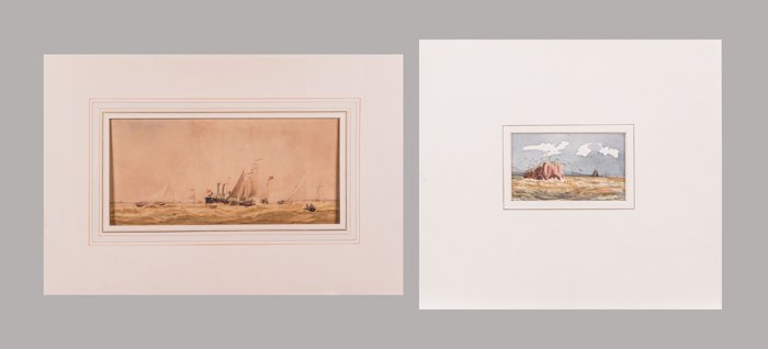 William Frederick Settle (British, 1821-1897) Boats in: William Frederick Settle (British, 1821-1897) Boats in Harbor, Watercolor, Signed lower left and dated 1862. Unframed. Together with a watercolor by Henry Strachan Elton (British, 19th Century) titled