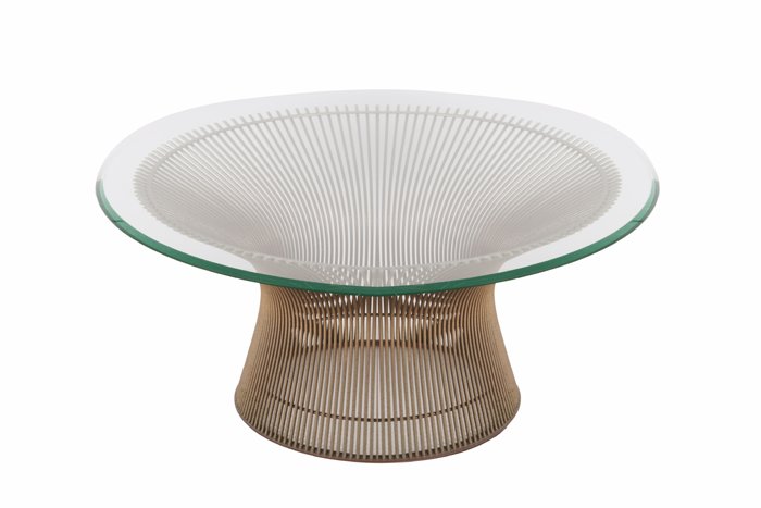 A Warren Platner Glass Table with Chrome Base for: A Warren Platner Glass Table with Chrome Base for Knoll, 20th Century. Dimensions: h: 15 x dia: 36 in.