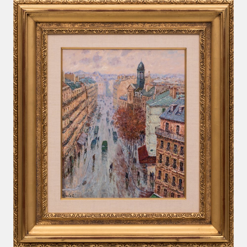 Laurent Vialet (b. 1967) Une Rue a Paris Oil on canvas: Laurent Vialet (b. 1967) Une Rue a Paris Oil on canvas Signed lower left, as well as signed and titled on verso. H: 15 3/8 W: 14 1/4 in.