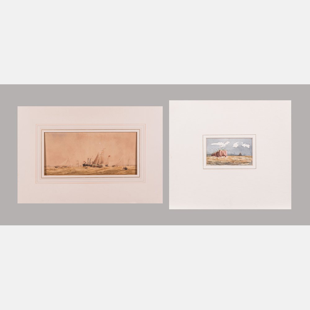 William Frederick Settle (British, 1821-1897) Boats in: William Frederick Settle (British, 1821-1897) Boats in Harbor Watercolor Signed lower left and dated 1862. Unframed. Together with a watercolor by Henry Strachan Elton (British, 19th Century) titled S