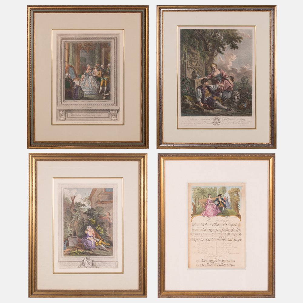 A Group of Four French Hand Colored Engravings, (1 of 10)