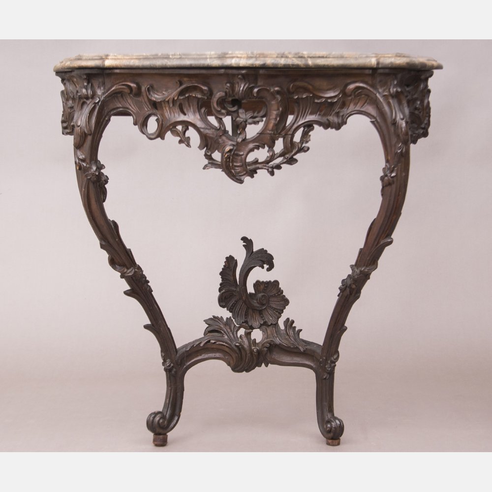 A Continental Carved Walnut and Marble Top Console, (1 of 6)