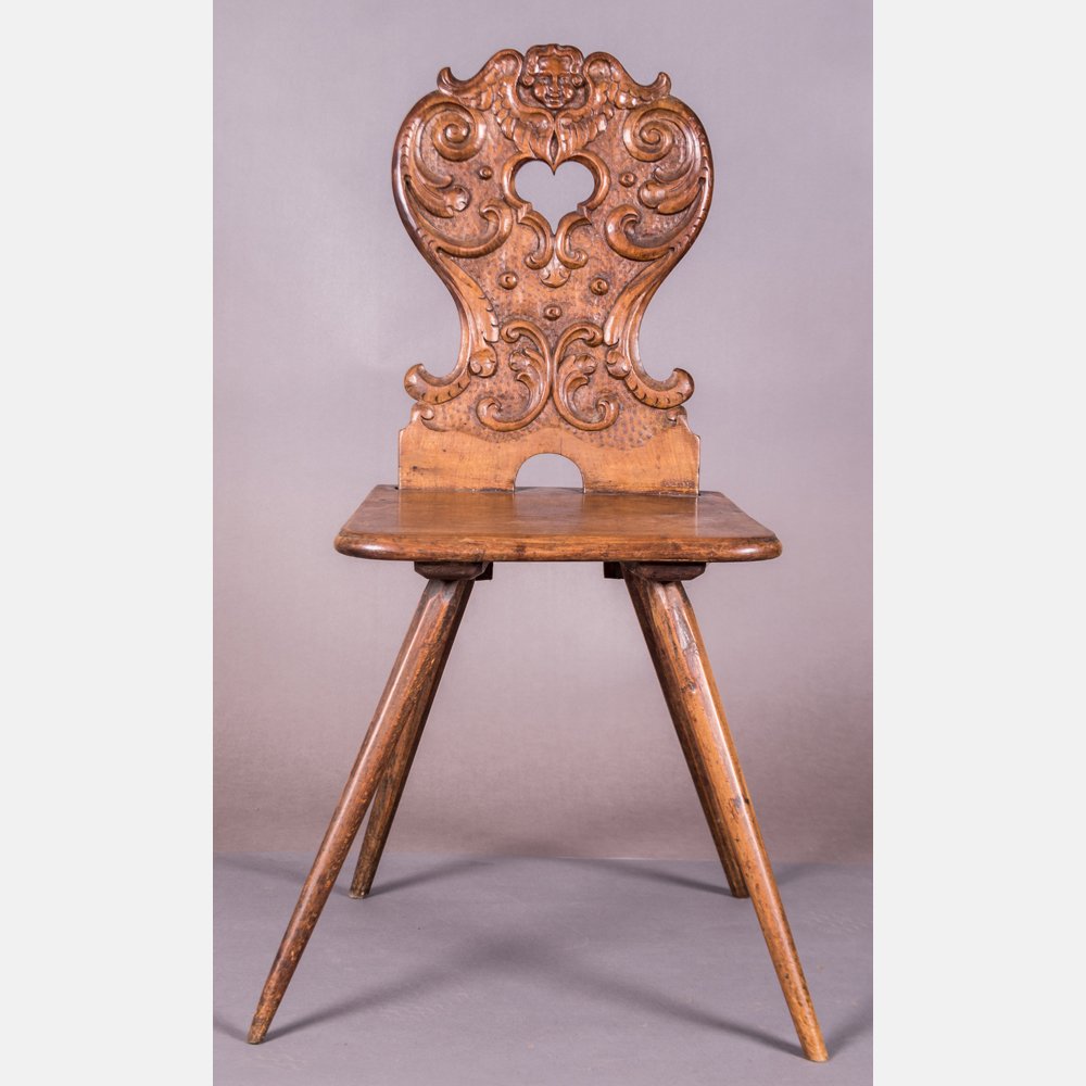 A Continental Carved Walnut Side Chair, 19th Century. (1 of 3)