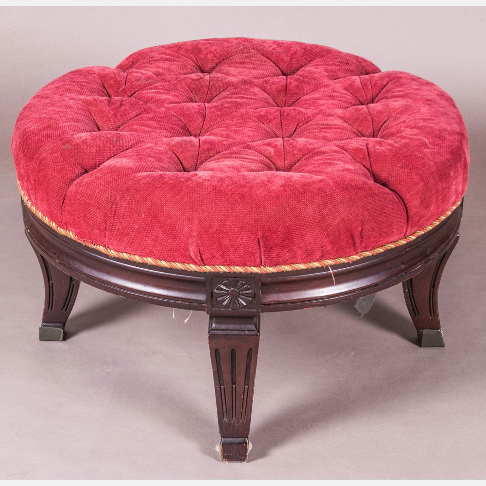 A Mahogany and Tufted Velvet Ottoman, 20th Century. (1 of 6)