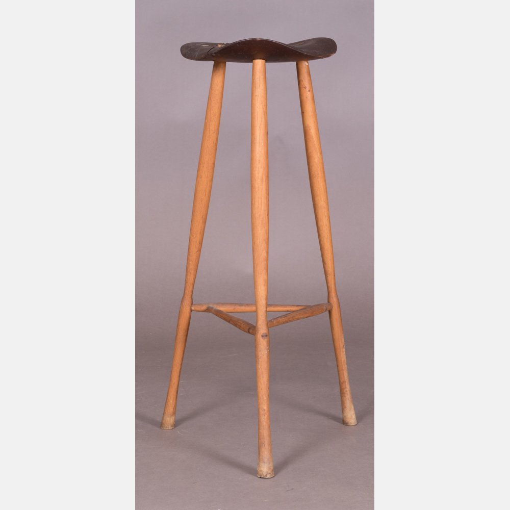 A Benin Teak Stool Designed by Karl Seemuller, 1973.: A Benin Teak Stool Designed by Karl Seemuller, 1973. Signed and dated 8-4-73 on bottom.
