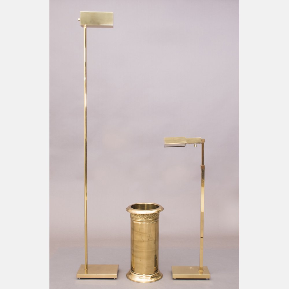 A Group of Two Brass Lamps and an Umbrella Holder, 20th (1 of 1)