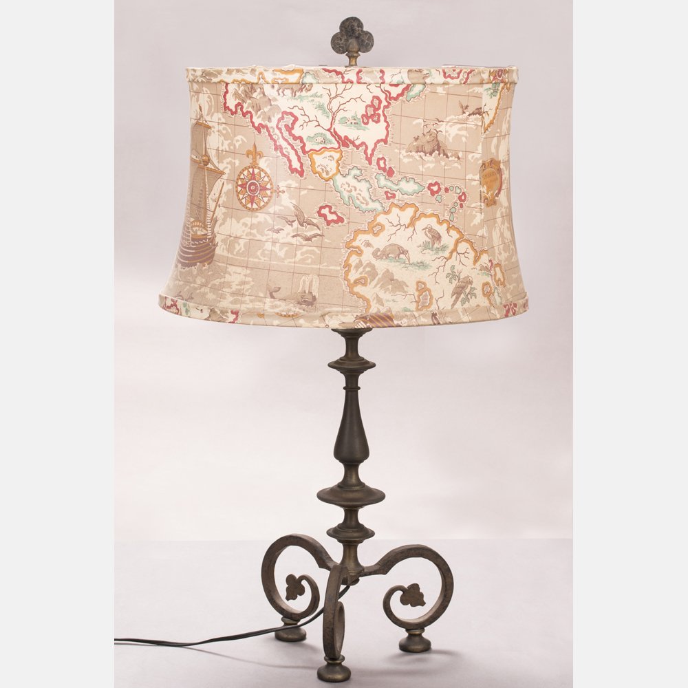 A Wrought Iron Table Lamp and Shade, 20th Century. (1 of 4)