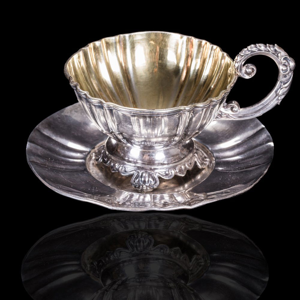 A French Silver Cup and Saucer with Gilt Wash, 19th (1 of 6)