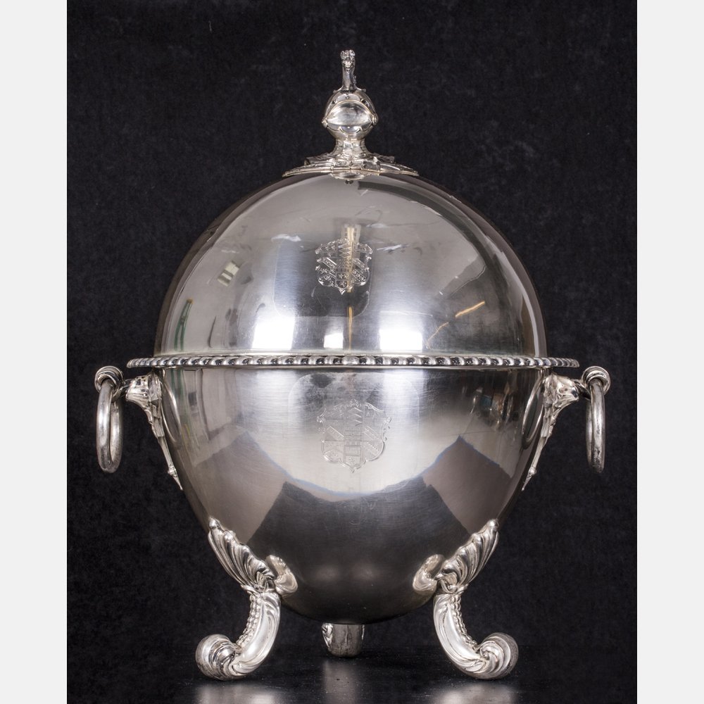 A Regency Style Silver Plated Wine Cooler, 19th: A Regency Style Silver Plated Wine Cooler, 19th Century. H: 18 D: 12 in.