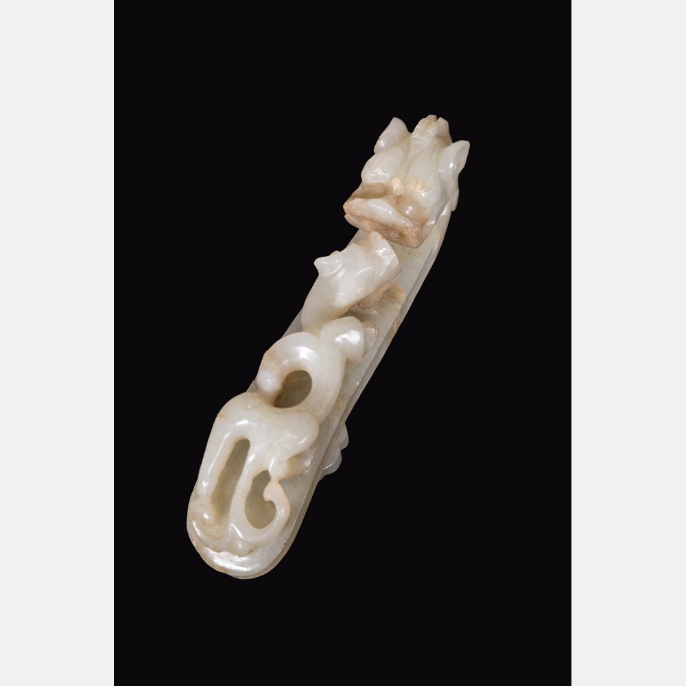 A Chinese Carved Celadon Jade Belt Hook, 19th/20th (1 of 6)