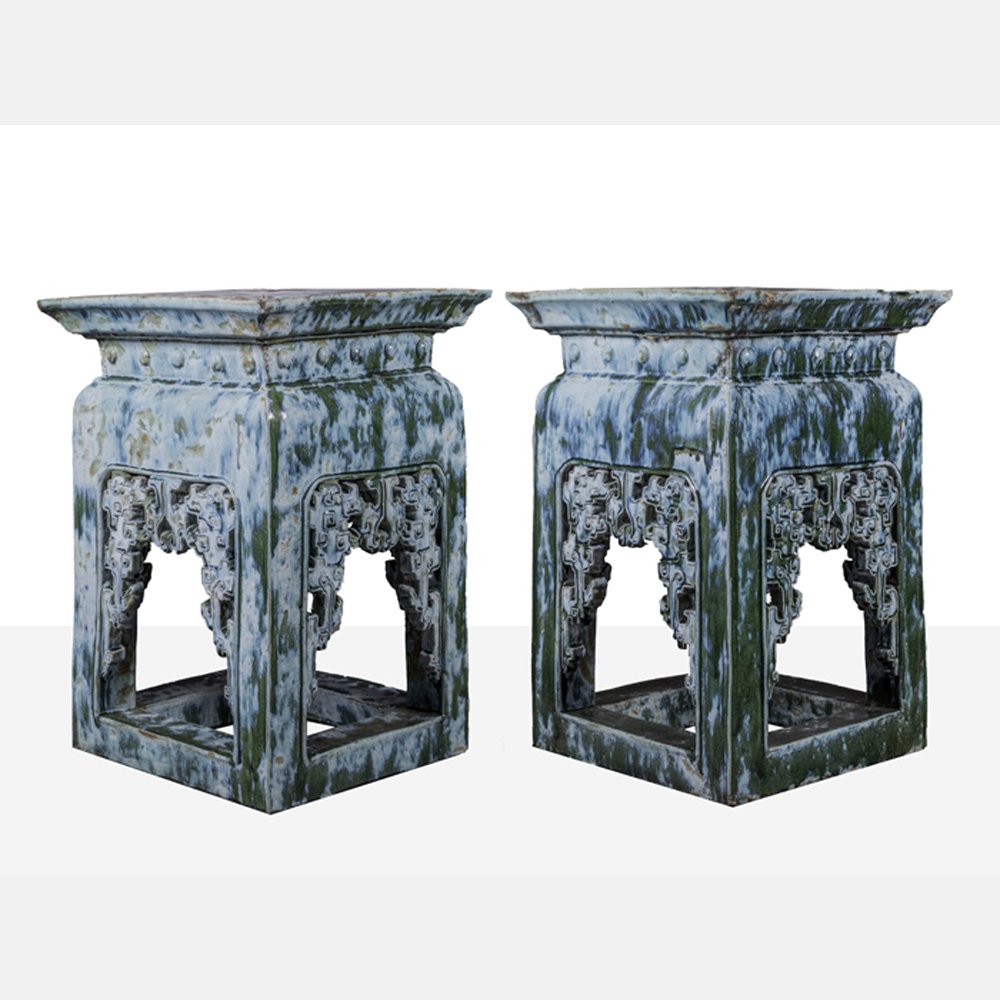 A Pair of Chinese Heavily Glazed Earthenware Pedestals, (1 of 4)