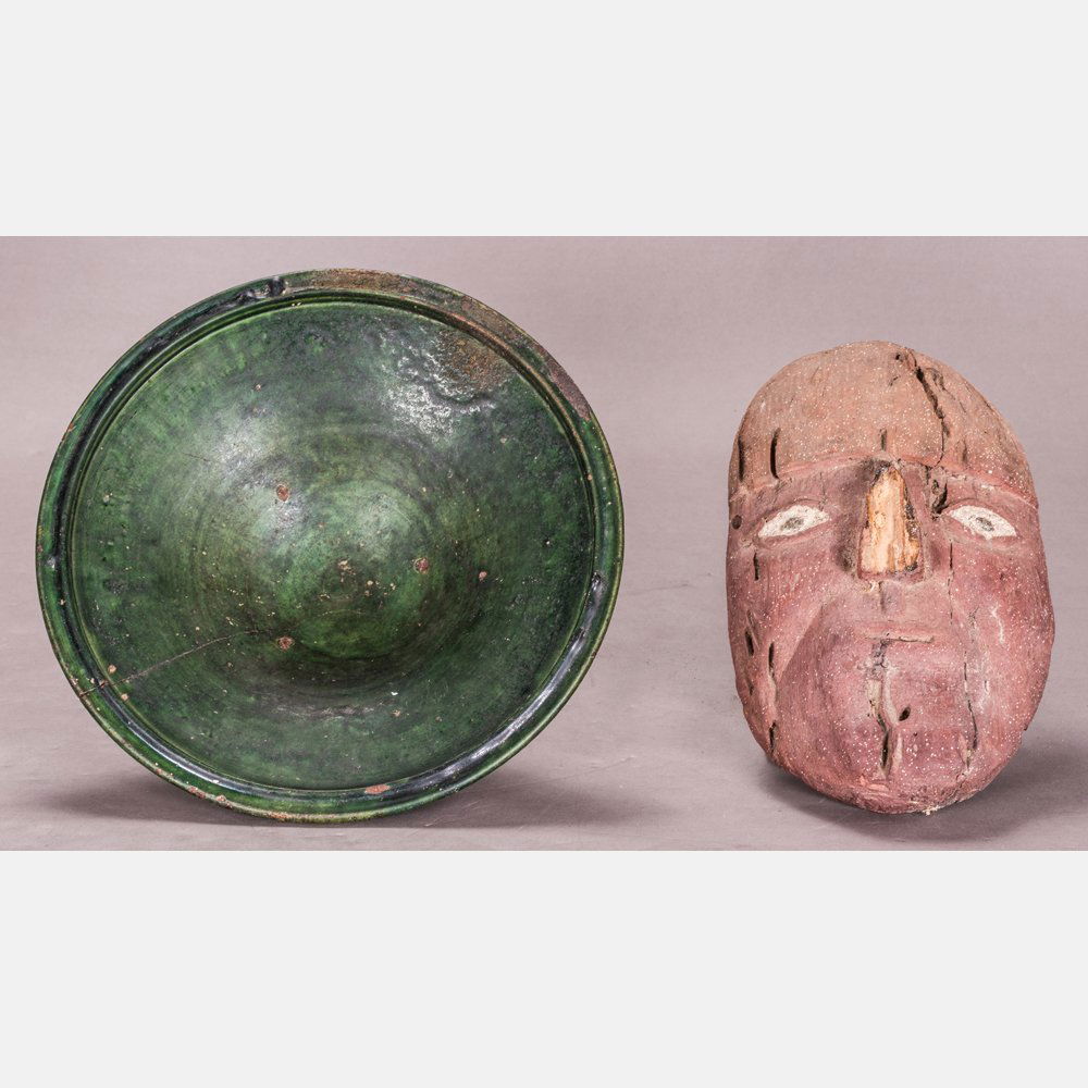 An Egyptian Carved Polychrome Mummy Mask. (1 of 7)