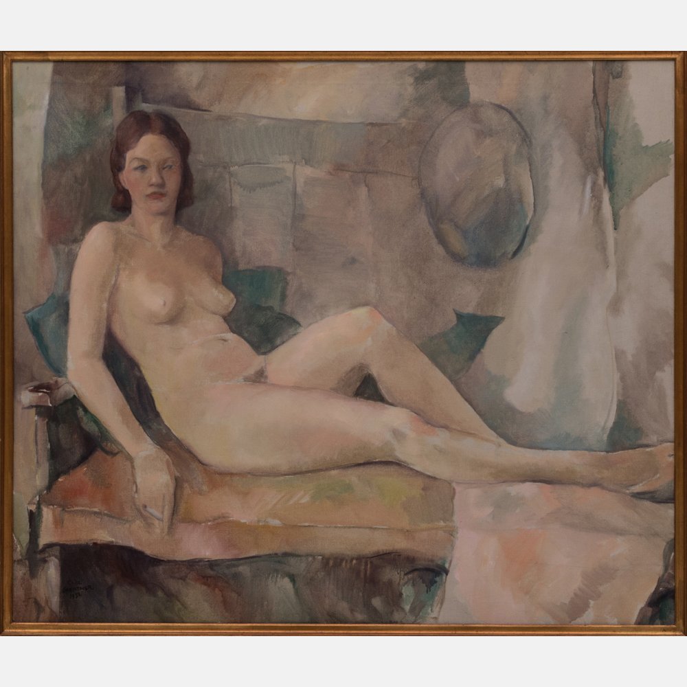 Carl Frederick Gaertner (1898-1952) Reclining Nude, Oil: Carl Frederick Gaertner (1898-1952) Reclining Nude, Oil on canvas, Signed and dated 1932 lower left. H: 36 W: 43 1/2 in.