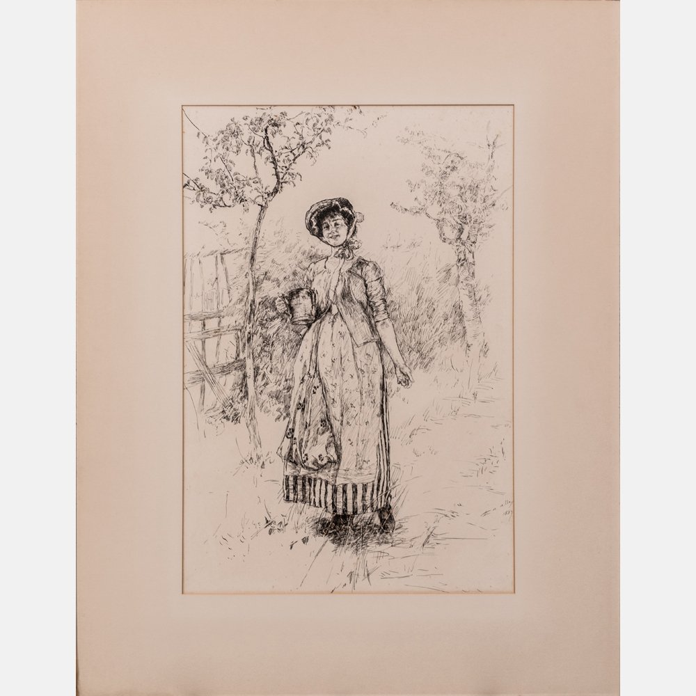 Edwin Austin Abbey (1852-1911) Girl with a Pitcher, Ink (1 of 10)
