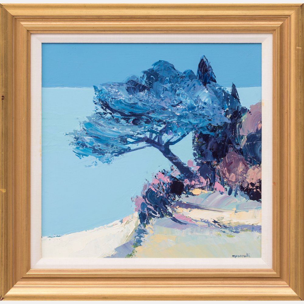 Claude Mescouli (20th Century) L'Arbre a Bord de Mer,: Claude Mescouli (20th Century) L'Arbre a Bord de Mer, Oil on canvas, Signed lower right, as well as signed and titled on verso. H: 15 W: 15 in.