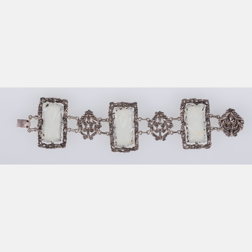 A Chinese Silver and White Jade Bracelet. (1 of 5)