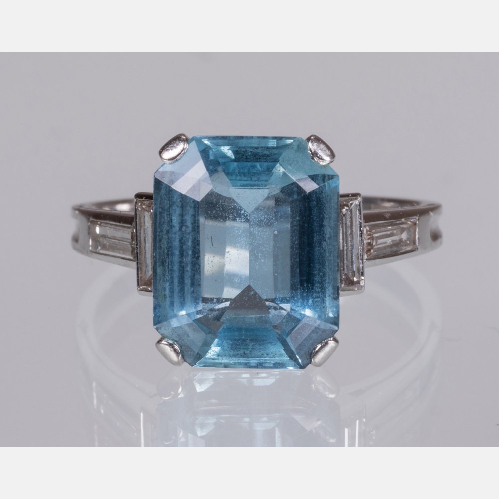 A Platinum and Aquamarine Ring, (1 of 7)