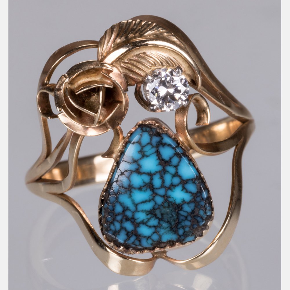 A 14kt. Yellow Gold, Diamond and Turquoise Ring, (1 of 6)