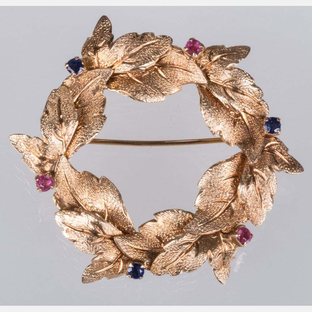 A 14kt. Yellow Gold, Ruby and Sapphire Brooch, (1 of 5)