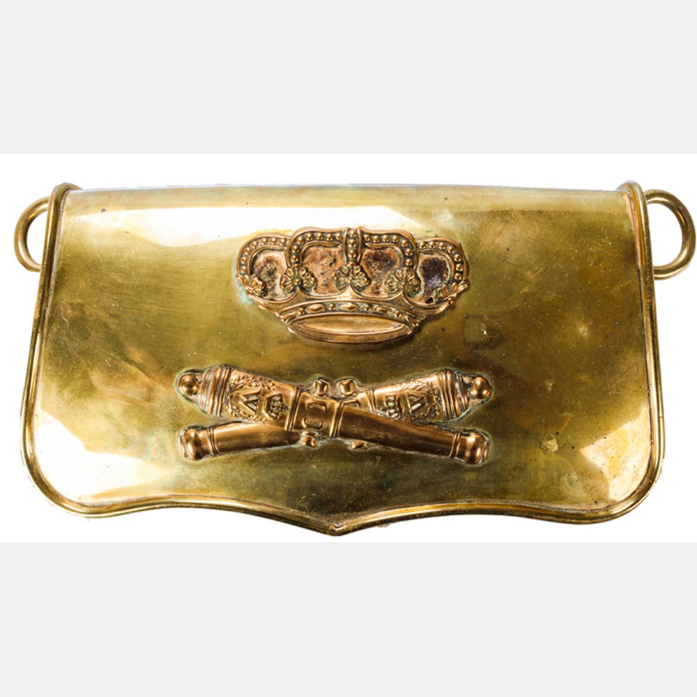 A Continental Brass and Leather Waist Cartridge Pouch, (1 of 3)