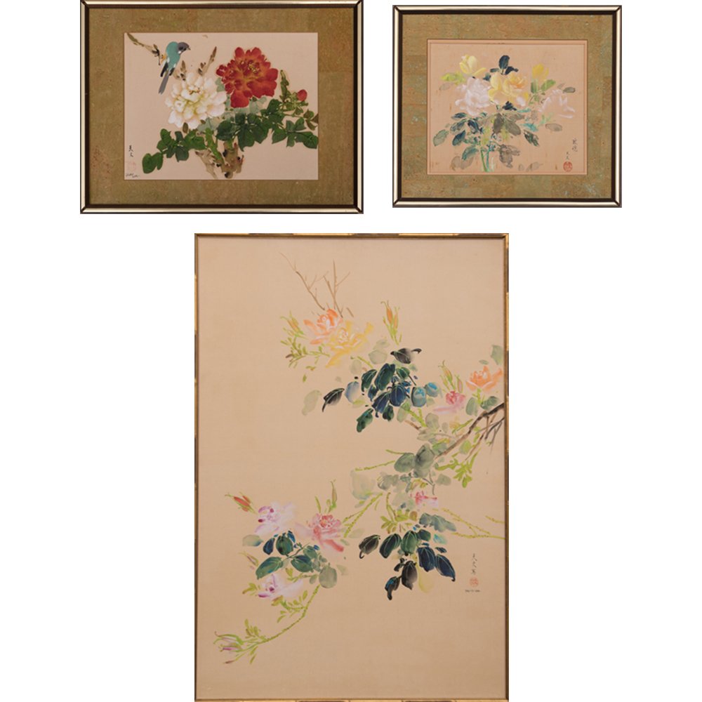 David Lee (b. 1944) Three Works, Oil on silk, (1 of 1)