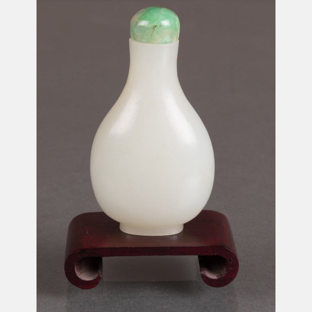 A White Jade Snuff Bottle with Green Jade Stopper on (1 of 5)