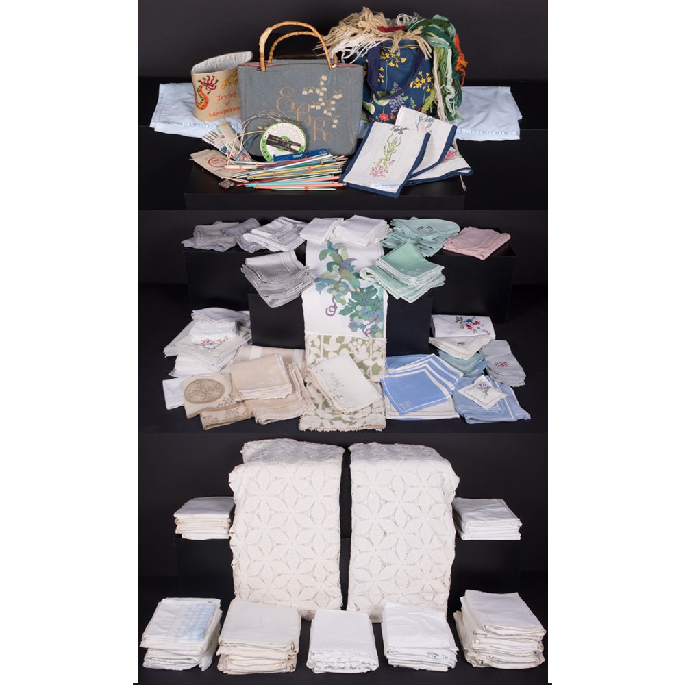 A Miscellaneous Collection of Textiles, 20th Century,: A Miscellaneous Collection of Textiles, 20th Century, Including table linens, bedding and knitting accessories.