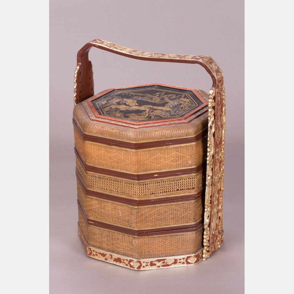 A Chinese Woven and Lacquered Four Tier Lunch Box, (1 of 10)