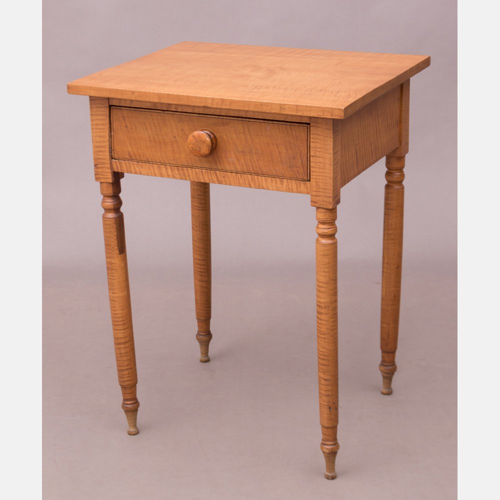 An American Tiger Maple Single Drawer Table, 19th (1 of 3)
