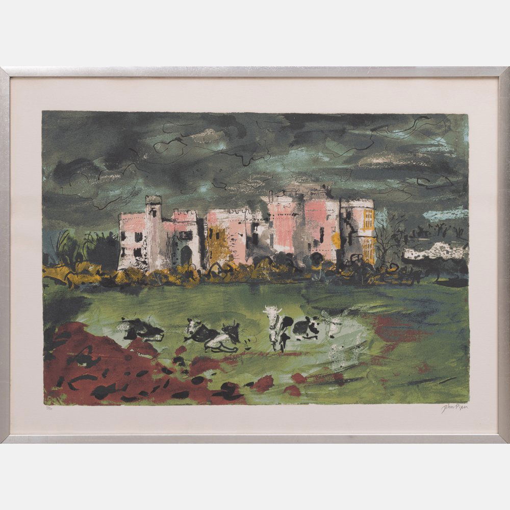 John Piper (1903-1992) Carew Castle, Silkscreen,: John Piper (1903-1992) Carew Castle, Silkscreen, Signed lower right and numbered 84/100 lower left in pencil. Printed by Kelpra Studio, published 1983. Framed dimensions: h: 22 3/4 x w: 30 1/2 in. H: