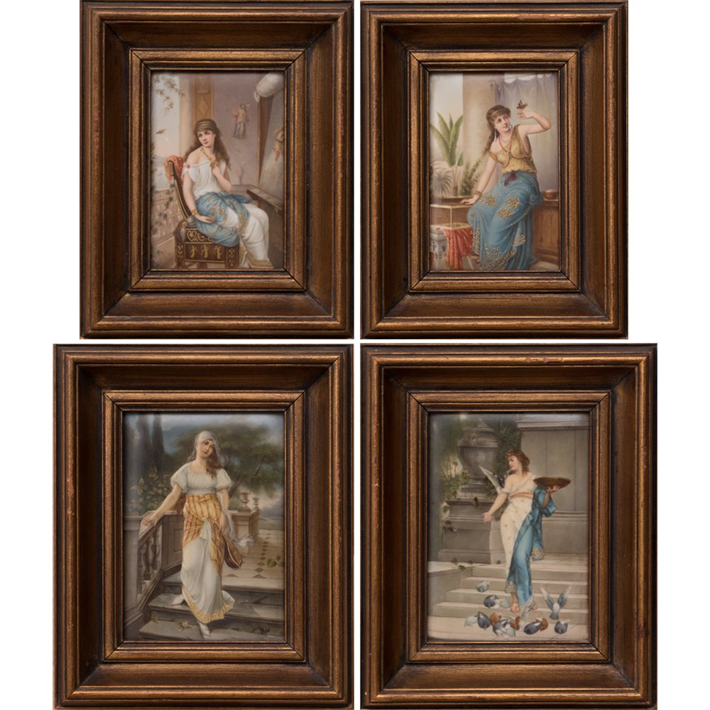 A Group of Four Continental Painted Porcelain  Plaques, (1 of 8)