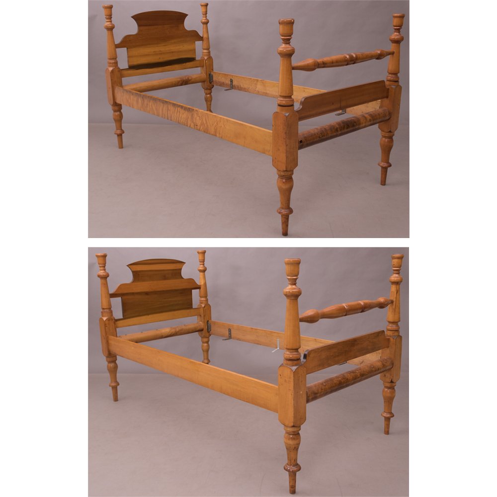 A Pair of American Curly Maple Twin Beds, 20th Century. (1 of 5)