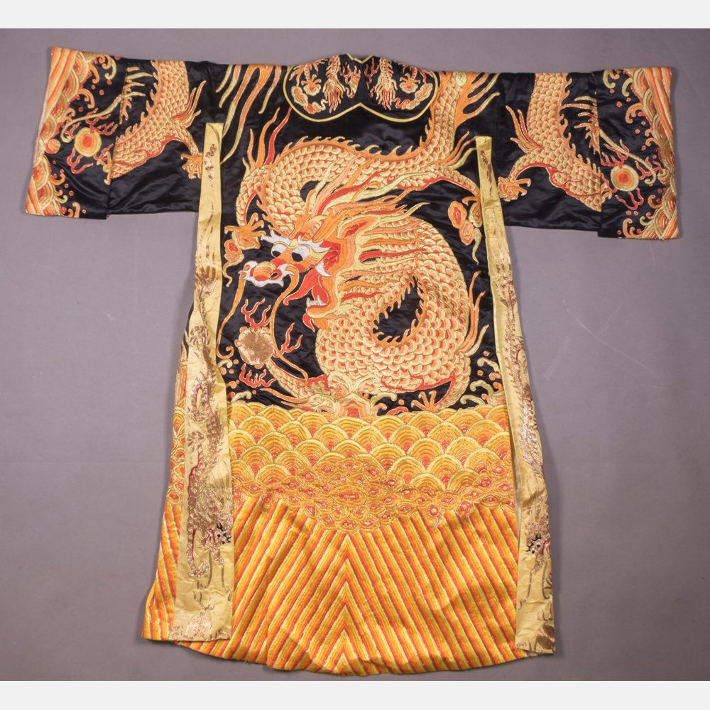 A Chinese Silk Embroidered Dragon Robe, 20th Century (1 of 8)